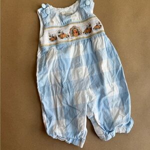 Lil Cactus Blue and White Checkered turkey Baby Romper